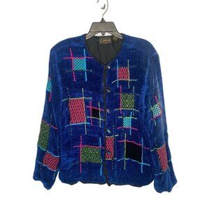 Vintage Allure Velour Velvet Patchwork Jacket Women’s size XL Soft Y2K Art Deco